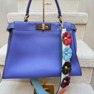 Fendi Vitello Medium Peekaboo Iconic Satchel Violet Soft with flowerland strap